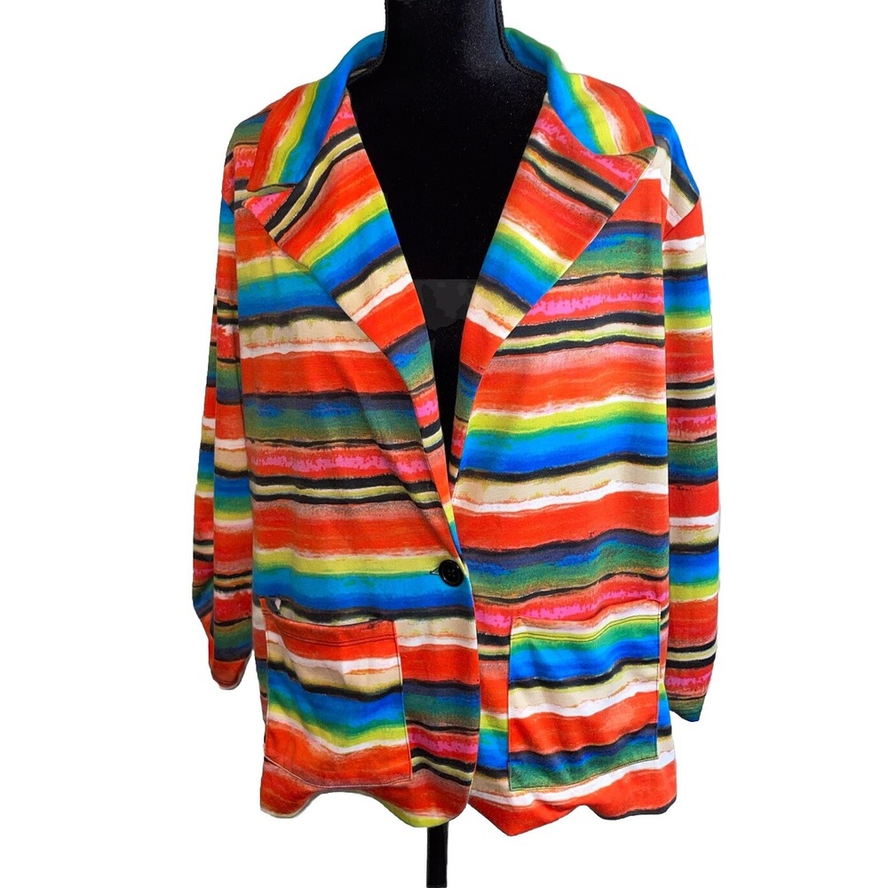 Love Spell 3X Blazer Multi Color Striped Ruched Sleeve Single Button Jacket
